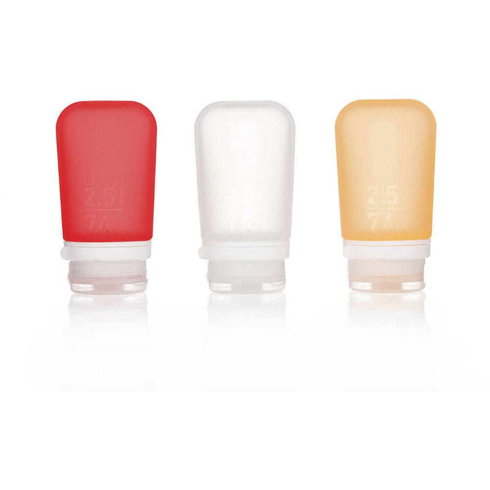 Фото Набір силіконових пляшечок Humangear GoToob+ 3-Pack Medium Clear/Red/Orange