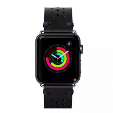 Ремінець LAUT Heritage з міцної перфорованої натуральної шкіри для Apple Watch 1-5 розмір 42/44 мм, смоляний (Jet Black) (LAUT_AWL_HE_BK)