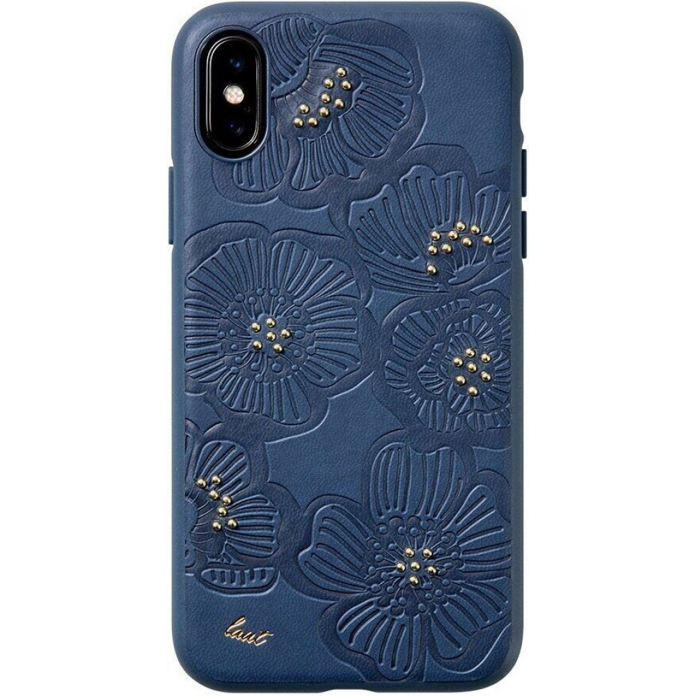 Фото Чохол-накладка LAUT Flora для iPhone X / XS з преміальної штучної шкіри з тисненням рельєфним малюнком, синій (LAUT_IP18-S_FL_BL)