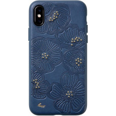 Чехол-накладка LAUT Flora для iPhone X/XS из премиальной искусственной кожи с тесненным рельефным рисунком, синий (LAUT_IP18-S_FL_BL)