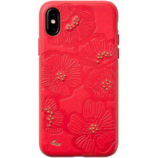 Чехол-накладка LAUT Flora для iPhone X/XS из премиальной искусственной кожи с тесненным рельефным рисунком, красный (LAUT_IP18-S_FL_R)