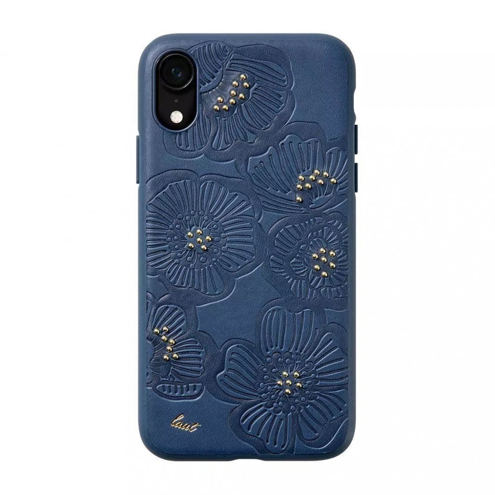 Фото Чохол-накладка LAUT Flora для iPhone XR з преміальної штучної шкіри з тисненням рельєфним малюнком, синій (LAUT_IP18-M_FL_BL)