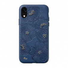 Чехол-накладка LAUT Flora для iPhone XR из премиальной искусственной кожи с тесненным рельефным рисунком, синий (LAUT_IP18-M_FL_BL)