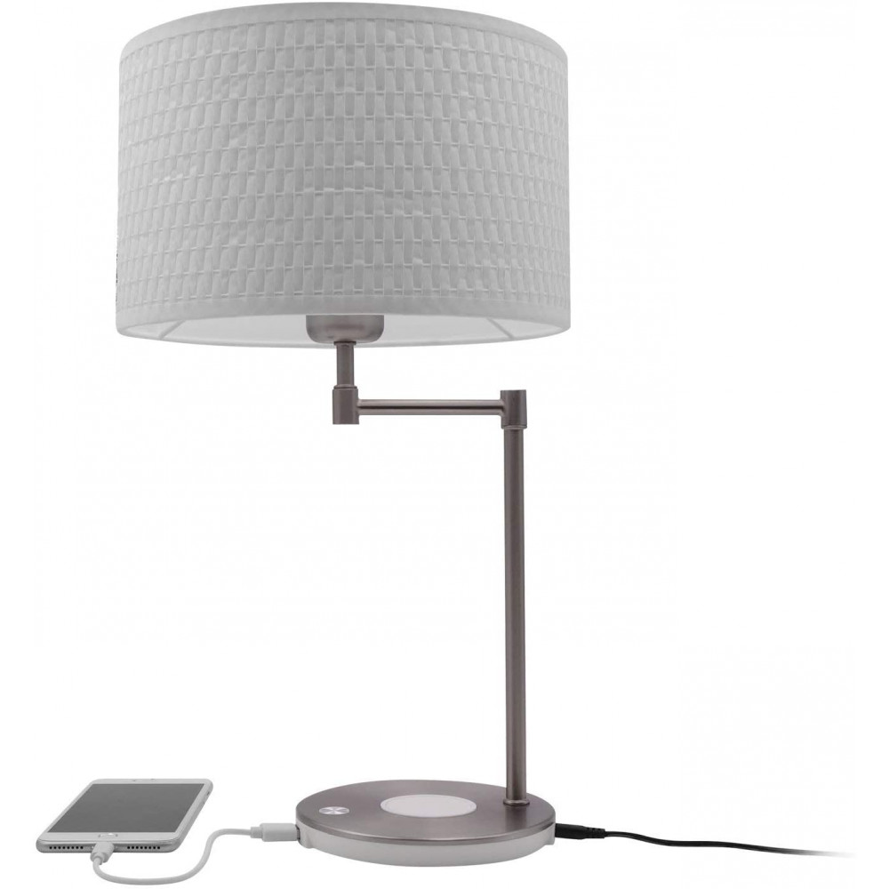 Фото Настільна LED лампа Macally з бездротовою зарядкою Qi 10W і зарядним USB-А портом (5V, 2A), біла (LAMPCHARGEQI-E)