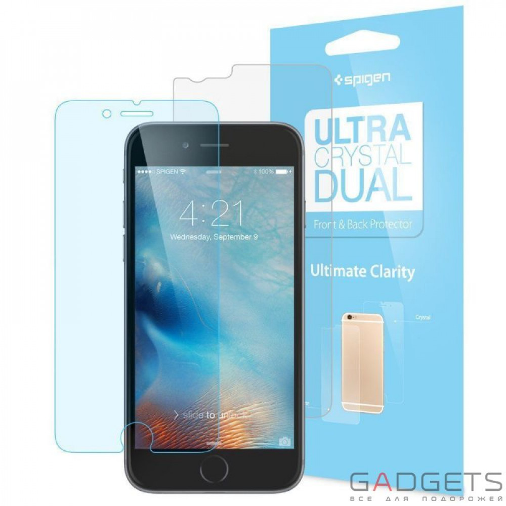 Фото Набор защитных пленок (экран 2 шт+корпус) Spigen Screen Protector Steinheil Dual Ultra Crystal (Front&Back) for iPhone 6/6S (SGP11586)