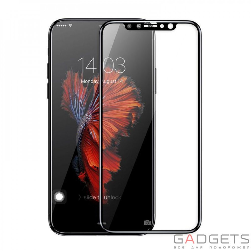 Фото Защитное стекло Baseus 0.3mm Silk-screen 3D Arc Tempered Glass Black для iPhone X (SGAPIPH8-A3D01)