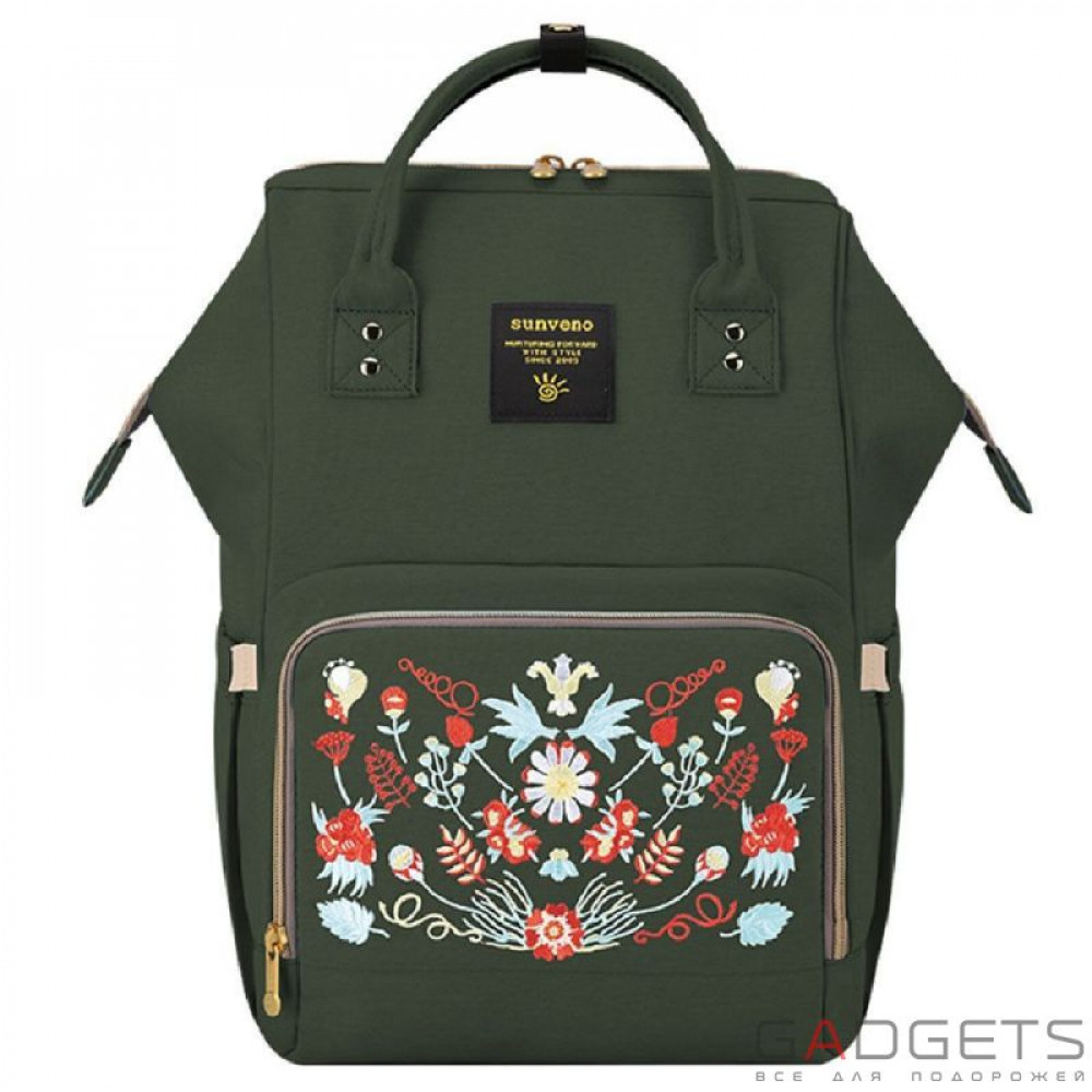 Фото Рюкзак для мамы Sunveno Diaper Bag Dark Green Embroidery