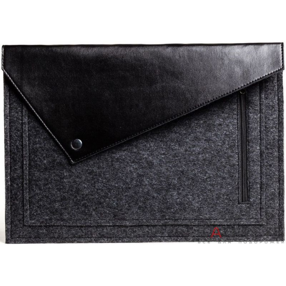 Фото Чорний фетровий чохол-конверт Gmakin для Macbook 13 new з екошкірою (GM57-13New)