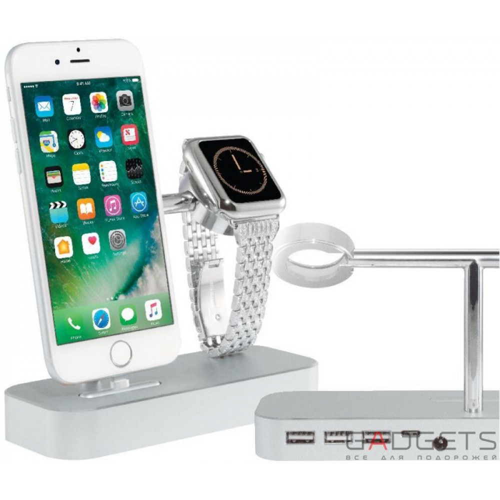 Фото Док-станція  COTEetCI Base Hub B18 MFI Stand 3 USB Hub, 1 type-c Silver (CS7200-TS)