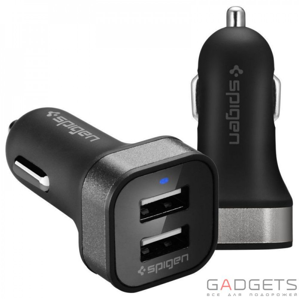 Фото Автомобильное з/у Spigen Dual Port USB Car Charger F24QC Black (4.8A) (SGP11749)