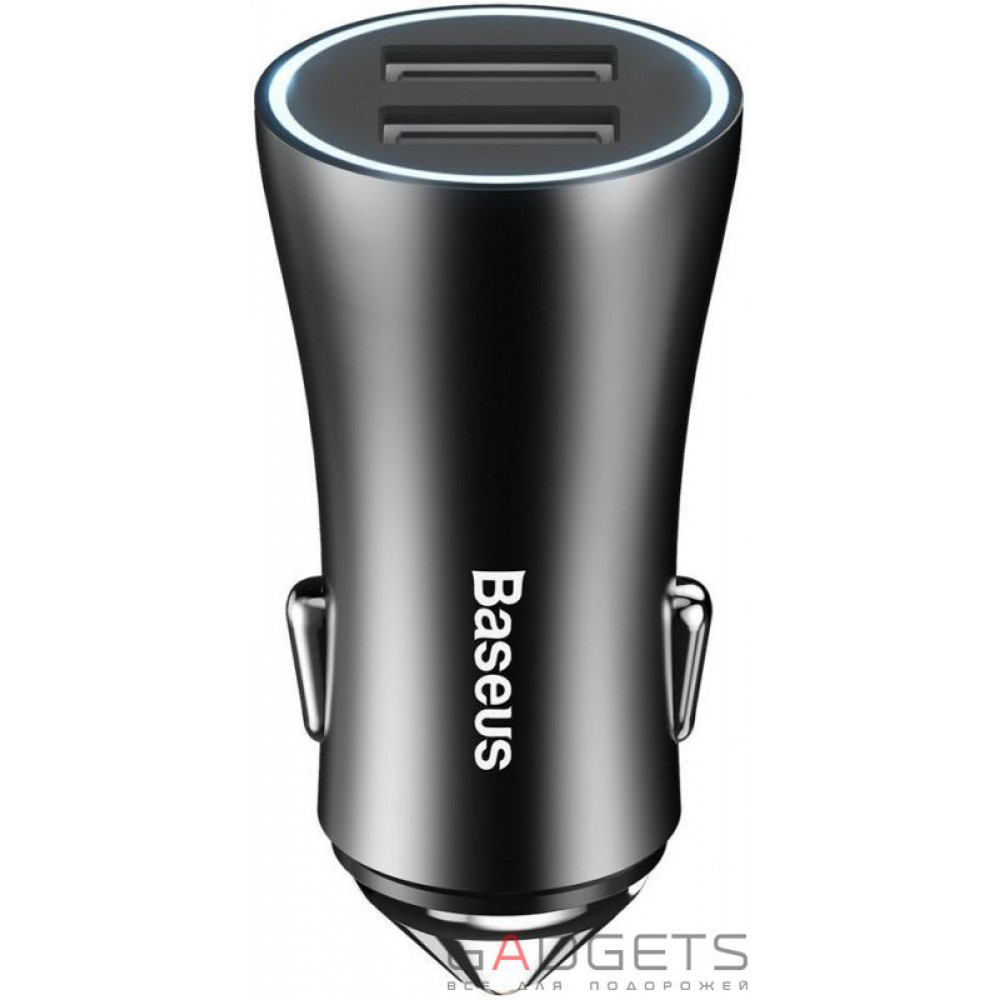 Фото Автомобильное зарядное утройство  Baseus Golden Contactor Dual U Intelligent Car Charger Black (CCALL-DZ01)