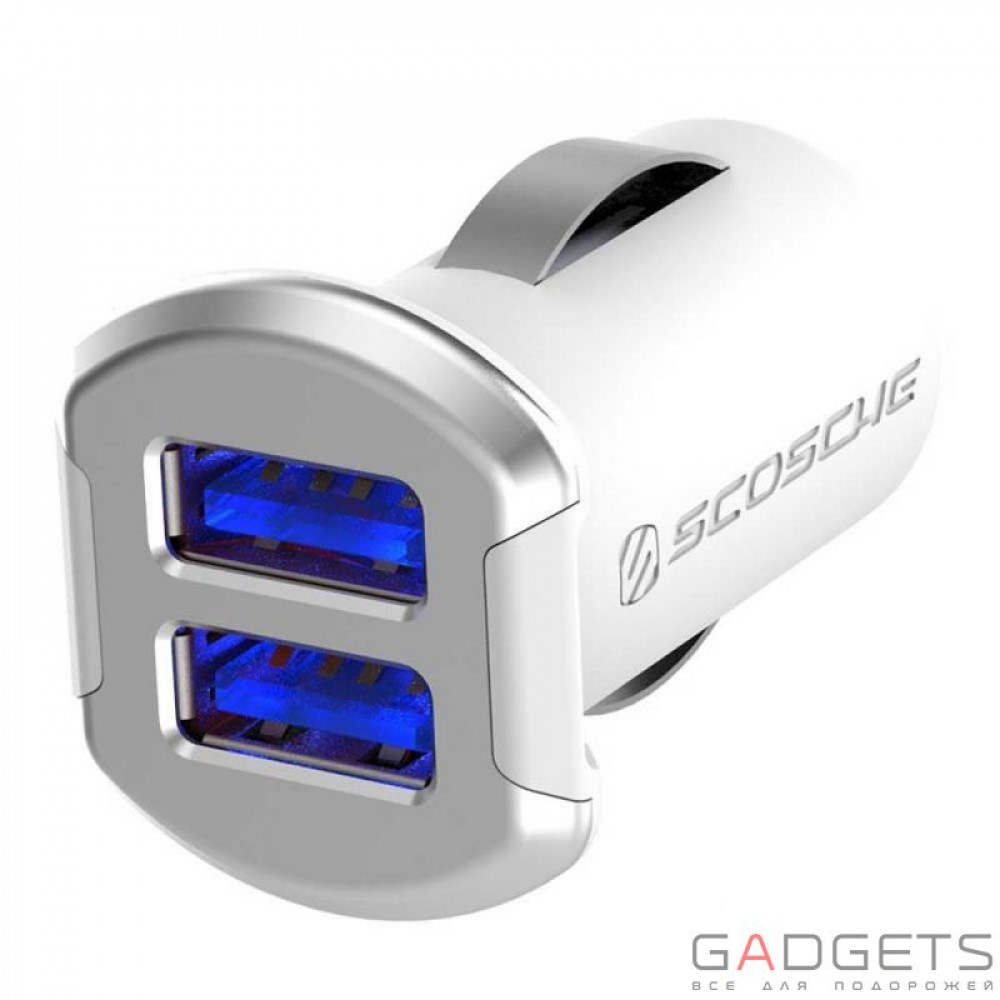 Фото Автомобільний зарядний пристрій Scosche 12 Watt USB Car Charger біло/сріблястий (USBC242MSR)