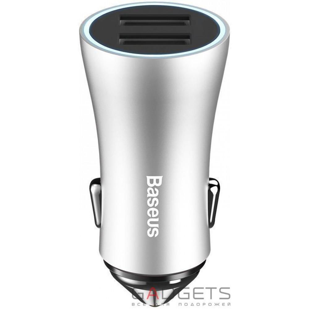 Фото Автомобильное зарядное утройство  Baseus Golden Contactor Dual U Intelligent Car Charger Silver (CCALL-DZ0S)