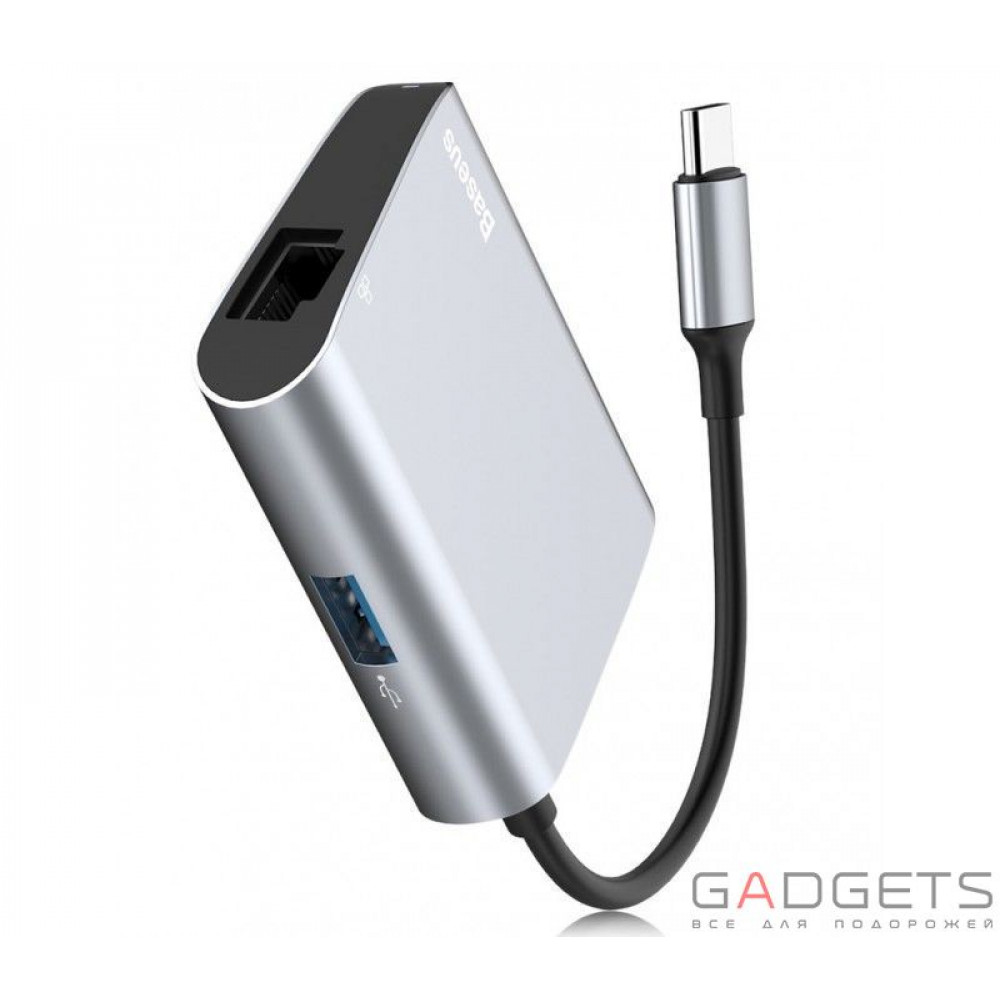 Фото Адаптер Baseus Enjoyment series Type-C to RJ45+USB3.0 HUB Adapter Gray