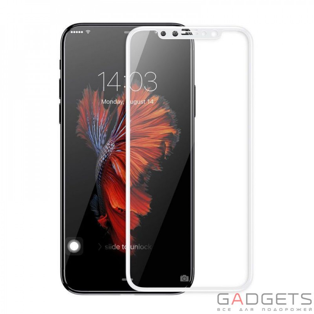 Фото Захисне скло Baseus 0.3mm Silk-screen 3D Arc Tempered Glass White для iPhone X (SGAPIPH8-A3D02)