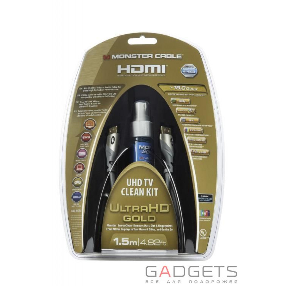 Фото Чистящее средство Monster® Gold Advanced High Speed HDMI1.5 m. and ScreenClean Kit (MNO-140845-00)