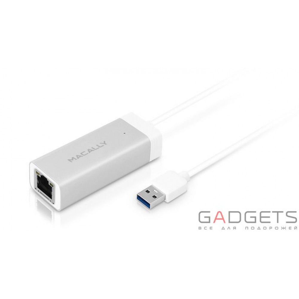 Фото Перехідник Macally USB 3.0 to Gigabit Ethernet Білий (U3GBA)