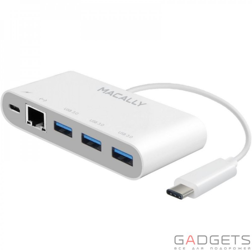 Фото USB Хаб Macally с портами USB-A, Ethernet и USB-C Белый (UC3HUB3GBC)