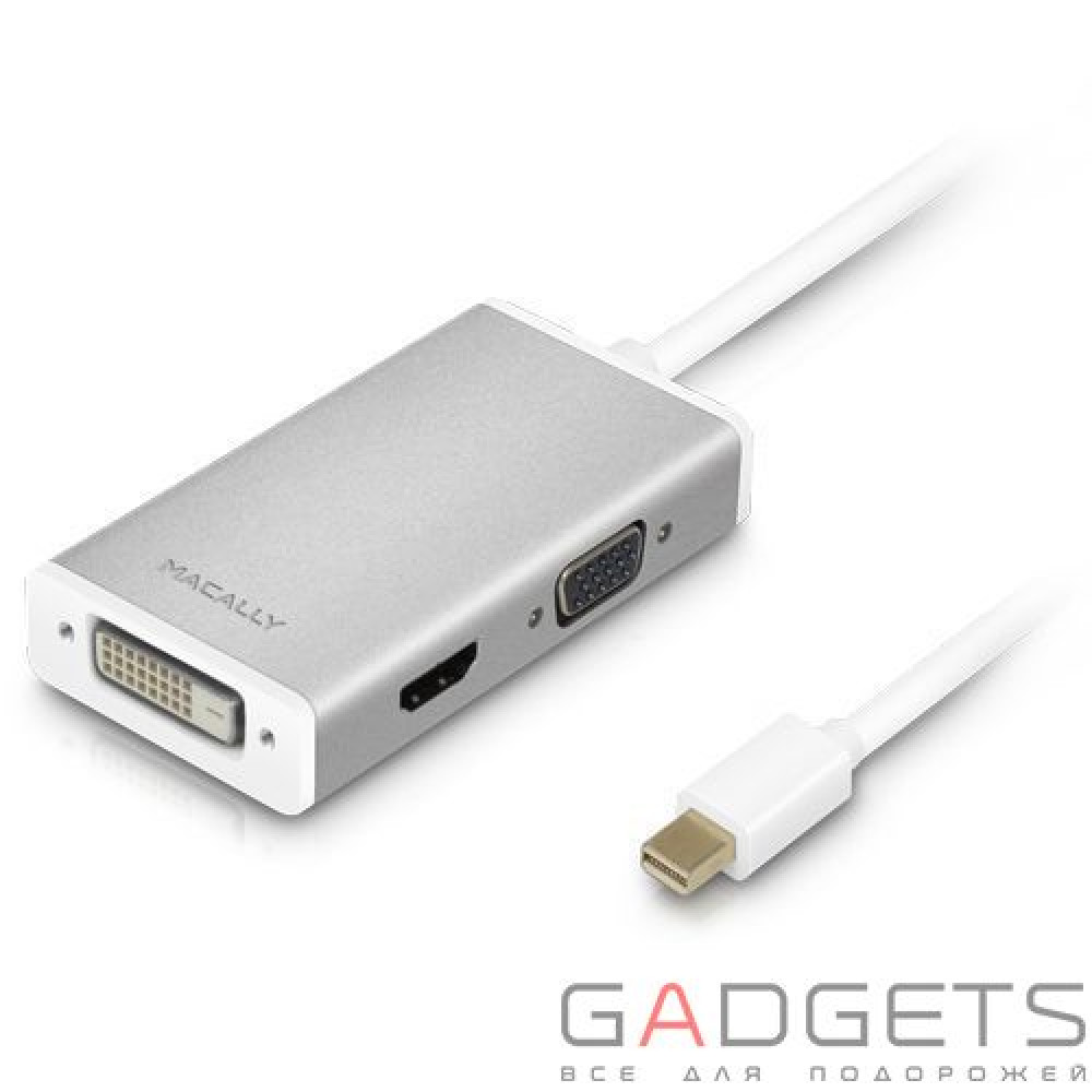 Фото Кабель для видео Macally Mini DisplayPort to DVI/HDMI/VGA adapter (MD-3N1-4K)