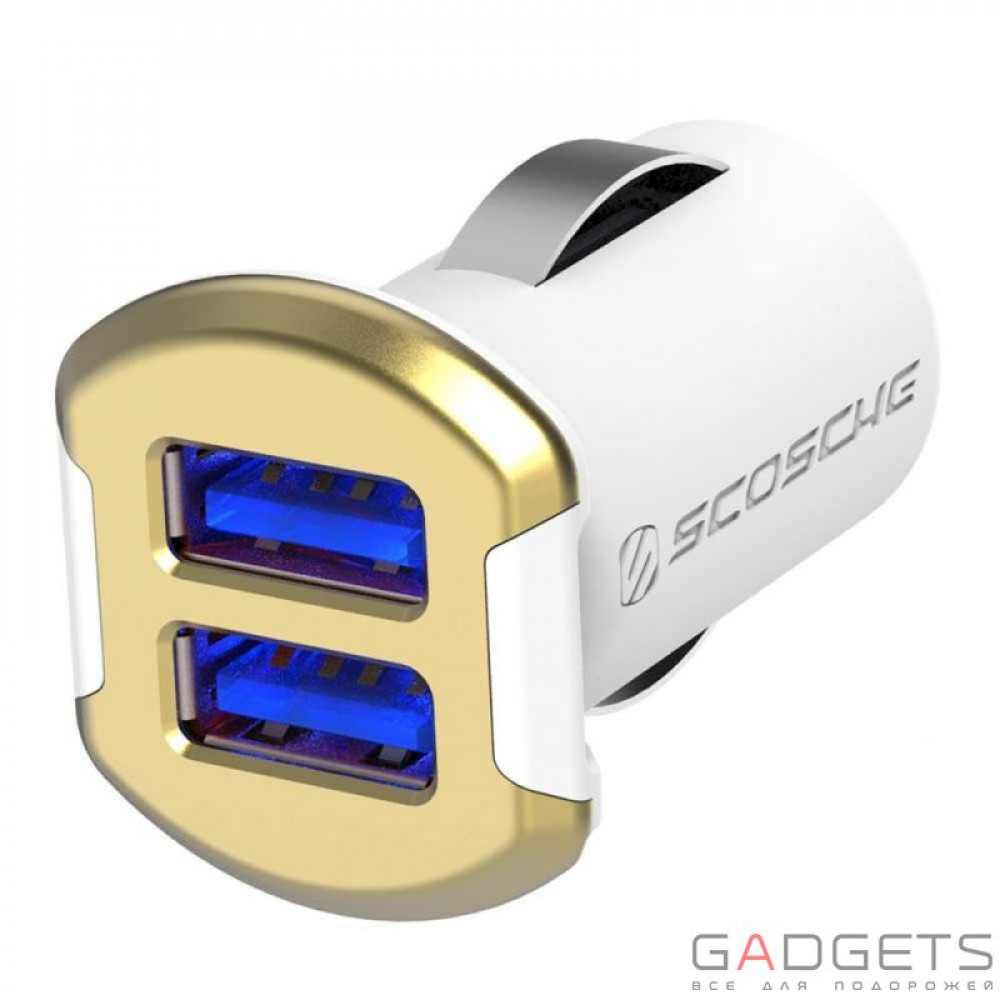 Фото Автомобільний зарядний пристрій Scosche 12 Watt USB Car Charger біло/золотий (USBC242MGD)