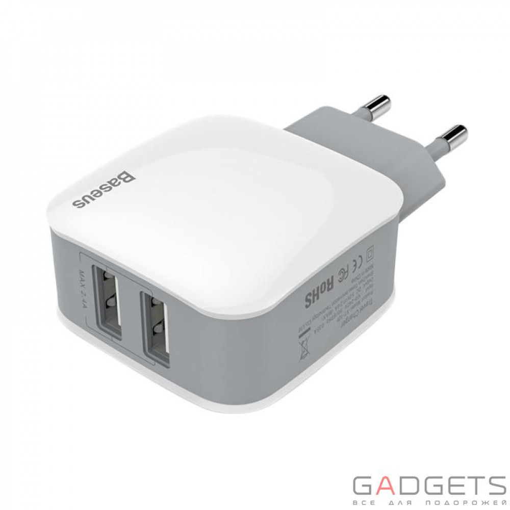 Фото Мережевий зарядний пристрій Baseus Letour Charger 2 USB 2.4 Amp White