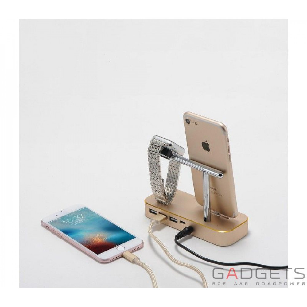 Фото Док-станция COTEetCI Base Hub B18 MFI Stand 3 USB Hub, 1 type-c Gold (CS7200-CEG)