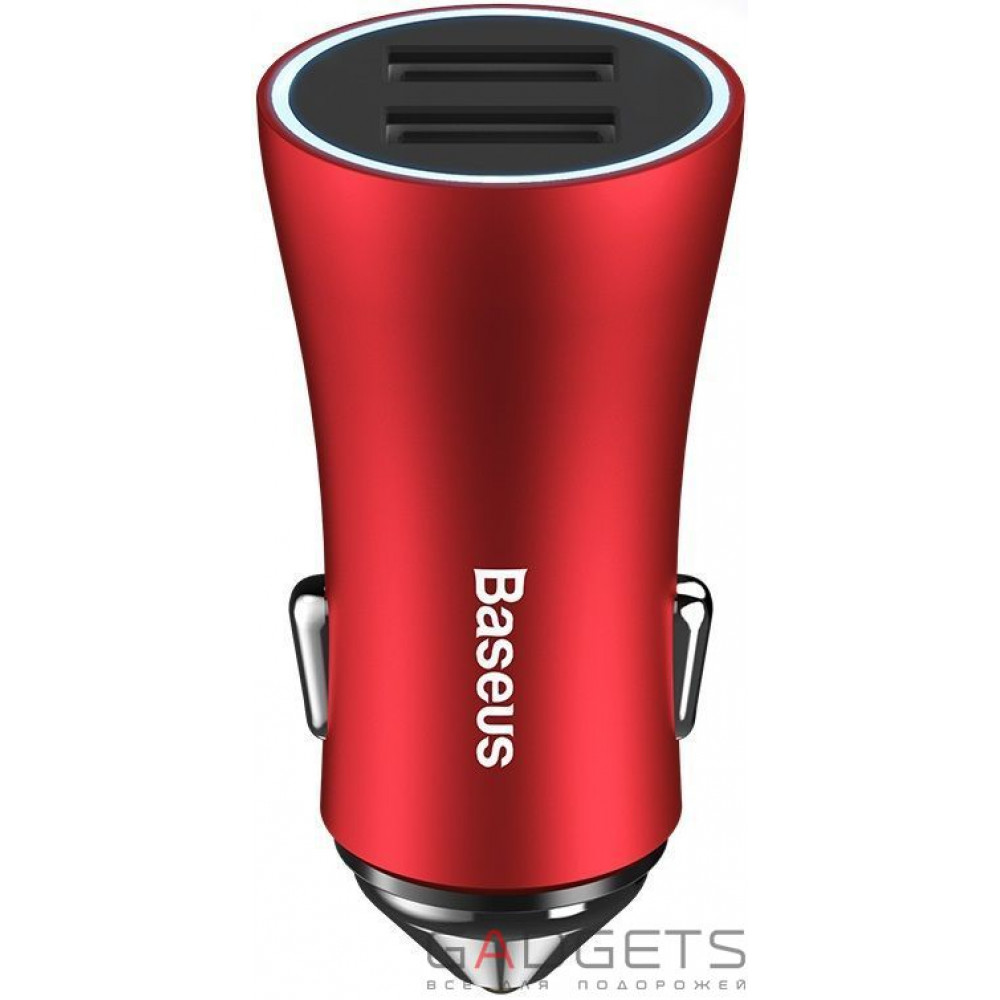 Фото Автомобильное зарядное утройство  Baseus Golden Contactor Dual U Intelligent Car Charger Red (CCALL-DZ09)
