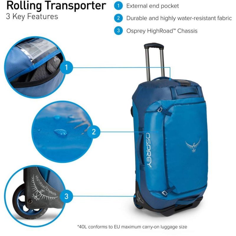 Сумка на колесах Osprey Rolling Transporter 40 Kingfisher Blue O/S, синяя