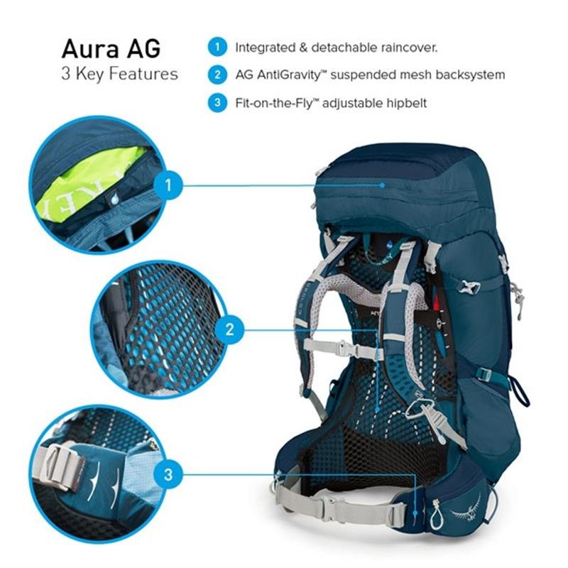 Рюкзак Osprey Aura AG 50 Challenger Blue WM, синий